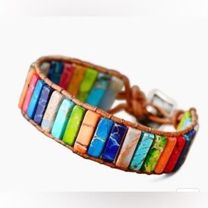 NEW - CHAKRA ENERGY BRACELET with leather and silver flower tie.